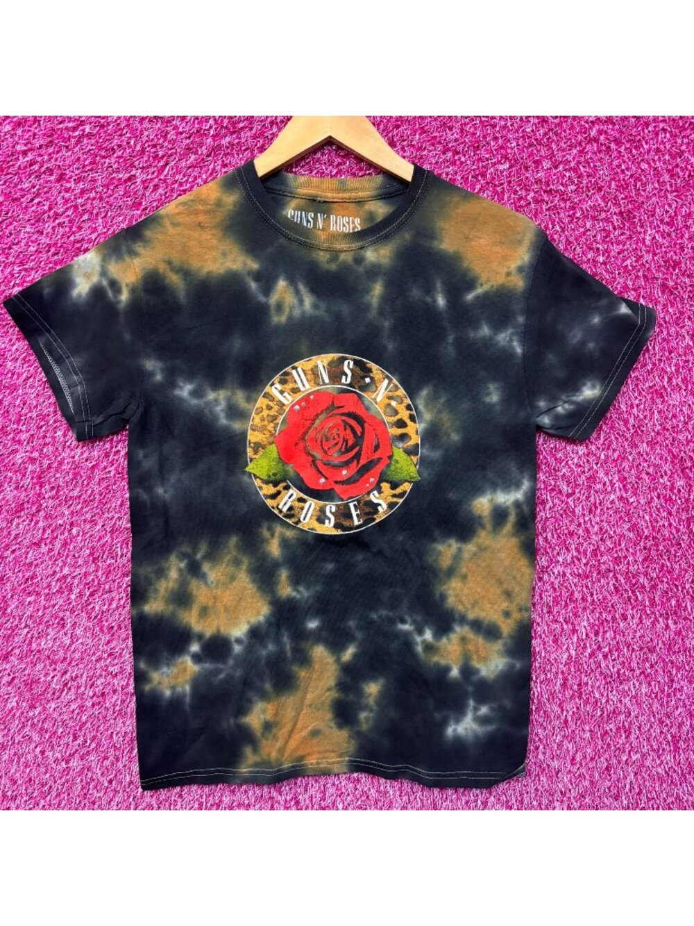 Guns N’ Roses Blossoming Rose Leopard Print Band Logo Heavy Metal Tie Dye S